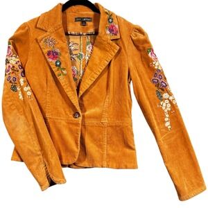 VTG Corduroy‎ Blazer True Meaning Women's Sz 4 Embroidered Country Boho Western